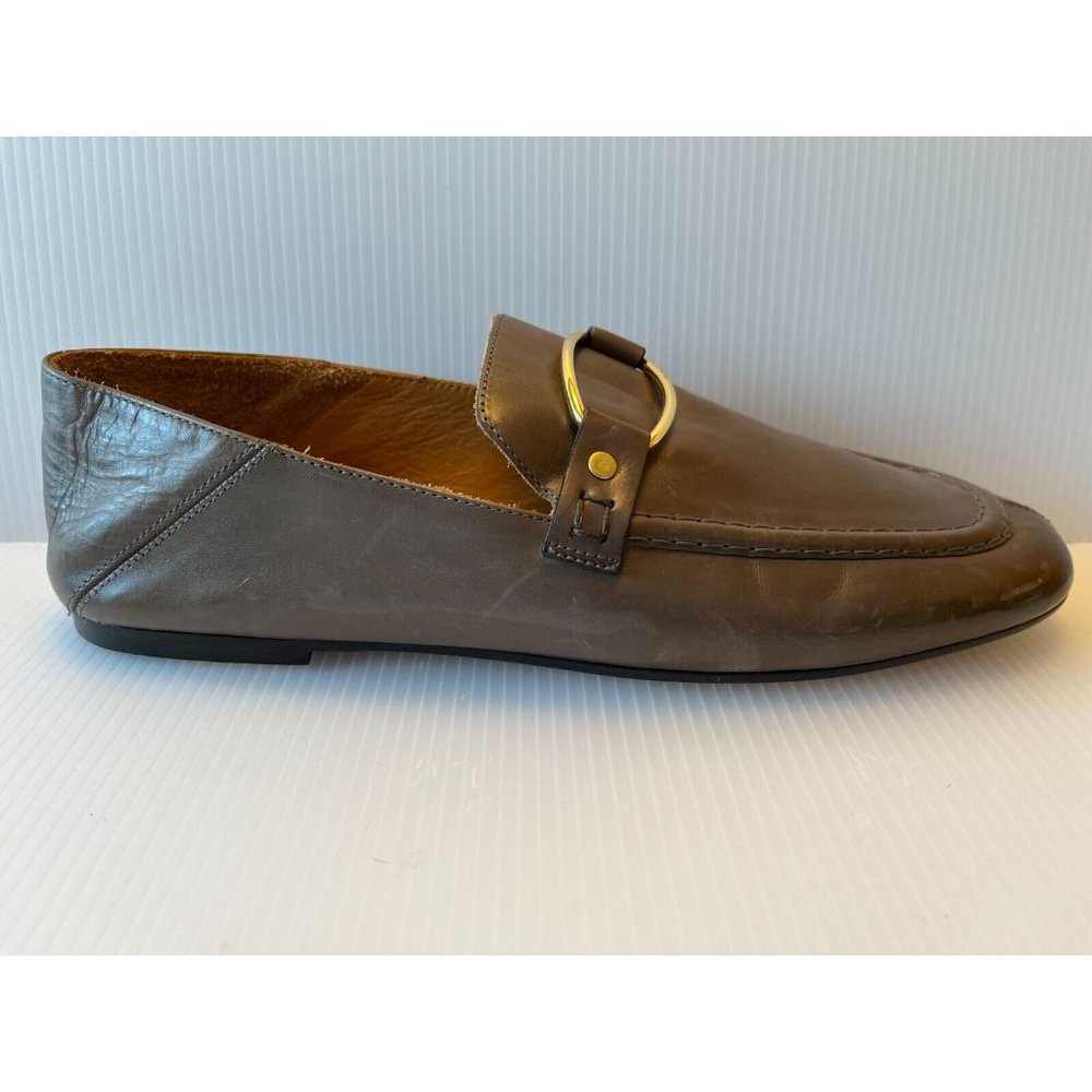 Isabel Marant Gray Leather Loafers w/ Buckle Detail, Size 41 (EU)